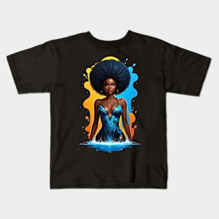 Black Woman emerging from water retro vintage 80s disco design Kids T-Shirt